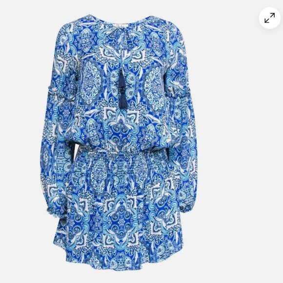 Parker Women's Maeve Mini Dress Drop Waist Long Sleeves In Glacius Brocatto - Picture 4 of 16